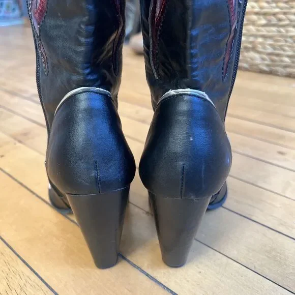 Current Mood Black Pink Shimmer Butterfly Cowboy Boots Size 6 - Picture 8 of 11